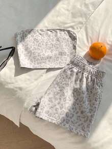 Comfortcana 2pcs Light Gray Set, Suitable For Vacation, Graduation Season, Summer Top, Daily Commute, Date, Party, Wedding, Beach Outing, Casual, Also Suitable For Christmas, New Year, Thanksgiving, Graduation Ceremony, Fashionable Elegant Casual, Y2K Style, Pre-Order, Shiny, Valentine's Day, Vacation, Graduation Ceremony, Women's Vacation Set Plus Size 2pcs - White - View 4