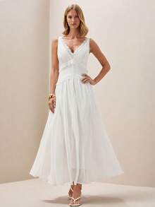 Briarwyn Women's Solid Color Minimalist Casual Lace Sleeveless Dress - White - View 4