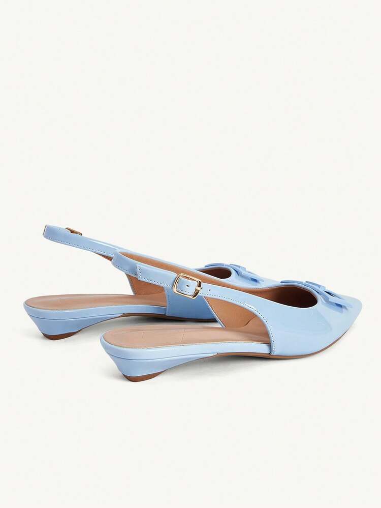 CUCCOO CHICEST Women's Shoes Spring And Summer New Square Buckle Low-Heeled Flats, Versatile And Comfortable, Blue Spring And Summer Leather One-Pedal Flats