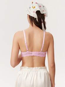 Elorette 1pc Lace Patchwork Sexy Supportive Romantic Wireless Everyday Lingerie Bra For Small Bust Women - Pink - View 7