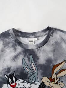LOONEY TUNES X SHEIN Tween Boy Crew Neck Letter Cartoon Print Casual Versatile Daily Outing Short Sleeve T-Shirt - Grey - View 4
