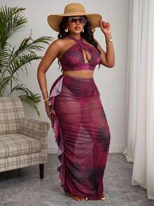 Slaydiva Plus Size Tie-Dye Print Bikini Set - Hot Pink - View 6