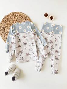 Baby Girl 4-Piece Snug Fit Set - Cute Patterns, Floral, Rainbow, Heart Print Long Sleeve Top And Elastic Waist Pants - Multicolor - View 3