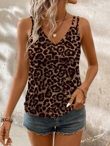 EMERY ROSE Casual Leopard Print Pattern Plus Size Camisole And Tank Top Suitable For Summer - Multicolor - View 6