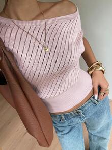 Siren Gaze Women's New Summer Pink Leather Asymmetrical Neckline Knit Top - Pink - View 8