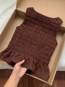 Comfortcana Áo hai dây tank top nữ size lớn phong cách Boho mùa hè, co giãn xếp ly - màu nâu - Xem 3