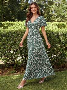 KARISMINA 波浪紋V領短袖貼身女裝洋裝 春夏穿搭 夏日服飾 情人節 度假穿搭 女士海灘穿搭 節慶 浪漫優雅風格 波希米亞 BOHO 甜美 Coquette 銳舞節慶穿搭 熱帶度假女裝 嘉年華 - 綠色 - 查看 5