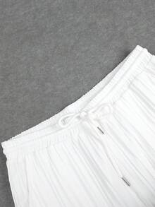 Manfinity Homme Men Solid Button Up Shirt & Drawstring Waist Pants Without Tee, Cozy Outfits - White - View 5