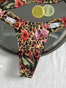 Swim SXY Women's Summer 2-Piece Sexy Leopard Print Metal Decor Spaghetti Strap Halter Bikini Set - Multicolor - View 7