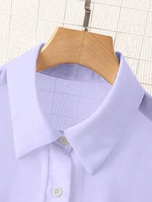 Franclia Camisa básica de cuello abatido, transparente, de unicolor y estilo minimalista - Púrpura malva - Ver 4