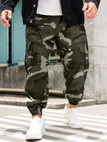 Manfinity Roughcore Plus Size Men's Camouflage Print Cargo Pants - Multicolor - View 5