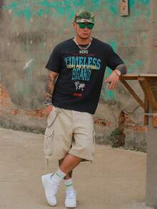 DAZY 男士圓領字母印花休閒百搭日常穿著短袖T恤 - 深灰色 - 查看 5