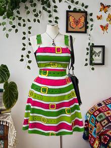 Sunspun Plus Size Women's Spring/Summer Multi-Color Patchwork Strappy Dress - Multicolor - View 8
