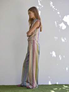 Nöista Color-Block Striped Trousers With Relaxed Straight Fit For Vacation And Casual Summer Styling. - Multicolor - View 6