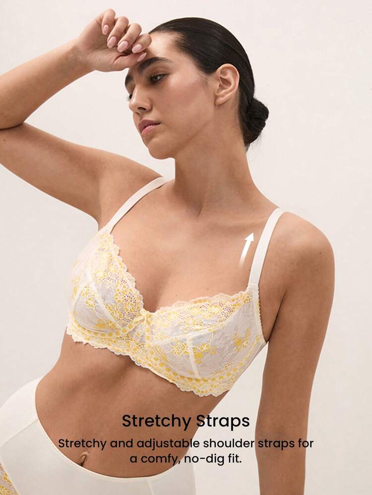 Full Coverage Unlined Mesh & Lace Bra
