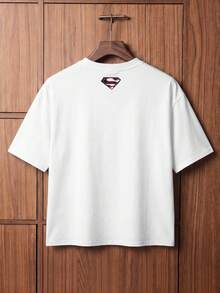 SUPERMAN X SHEIN TOKVUE 男士休閒印花短袖T恤 -- 夏季風格 - 白色 - 查看 2