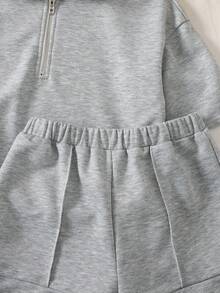 SHEIN Serisse Kids LMoss 青少年女孩針織素色寬鬆短袖上衣與短褲休閒套裝 - 灰色 - 查看 6