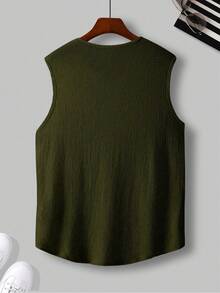 Manfinity Homme Men's Solid Color Notch V-Neck Casual Versatile Daily Outing Top - Army Green - View 2