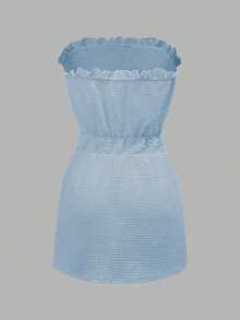 Swim Vcay Women's Summer Beach Solid Color Ruffle Waist Textured Vacation Dress - Baby Blue - View 8