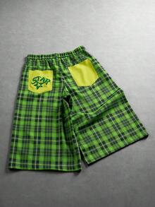 PAVTROS Men's Plaid Letter Print Casual Versatile Daily Travel Shorts - Green - View 2