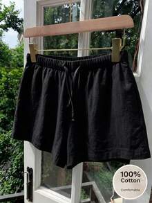 SHEIN Pantalones cortos casuales versátiles de unicolor para niñas preadolescentes en verano - Negro - Ver 4