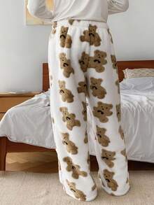 DAZY Celana Santai Pria Motif Beruang Bahan Fleece, Musim Gugur/Dingin, Celana Tidur Lembut Musim Gugur, Nyaman - MultiWarna - View 2