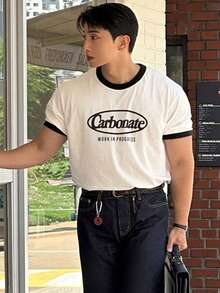 DAZY Summer Letter Print Color Block Short Sleeve Men's T-Shirt - Multicolor - View 2