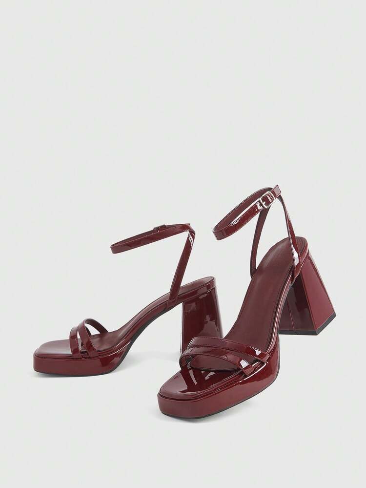 CUCCOO LuxiPop Women's Shoes Are Fashionable And Sexy Burgundy With High-Heeled Sandals, Suitable For Christmas.