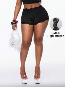 Coolane Women's Summer Music Festival Outing Y2K Style Elegant Casual Party Stretch Comfortable Lace Black Shorts - Black - View 4