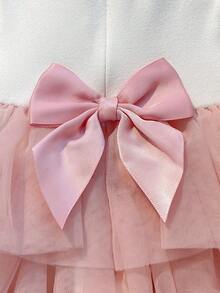Loomiva Newborn Baby Girl Knitted Top Multi-Layer Front Print Pink Tulle Hem Cake Skirt Bow Dress Cute Summer White Embroidery Sleeveless Ruffle Dress Back Invisible Zipper Comfortable - Pink - View 6