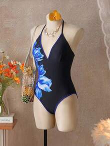 Swim Vcay 2026春夏度假海灘花卉撞色狗牙紋飾邊掛脖式一件式泳衣 - 彩色 - 查看 10
