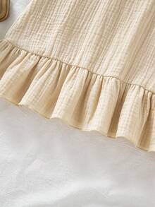 Elladie kids Young Girl Boho Beads Decor Ruffle Hem Casual Holiday Camisole Cotton Dress - Khaki - View 7