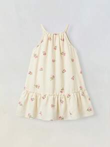 SHEIN 少女花卉布料荷葉邊下擺細肩帶洋裝 - 粉色 - 查看 3