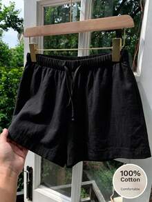 SHEIN Pantalones cortos casuales versátiles de unicolor para niñas preadolescentes en verano - Negro - Ver 6