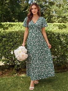KARISMINA 波浪紋V領短袖貼身女裝洋裝 春夏穿搭 夏日服飾 情人節 度假穿搭 女士海灘穿搭 節慶 浪漫優雅風格 波希米亞 BOHO 甜美 Coquette 銳舞節慶穿搭 熱帶度假女裝 嘉年華 - 綠色 - 查看 3