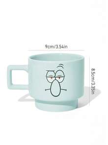 SpongeBob SquarePants | SHEIN 1個 12.68oz/375ml 可堆疊卡通圖案印花馬克杯，耐冷耐熱，可用於微波爐與洗碗機，適合盛裝水、牛奶、果汁、咖啡，海綿寶寶章魚兄弟海底系列 - 淺灰綠 - 查看 5