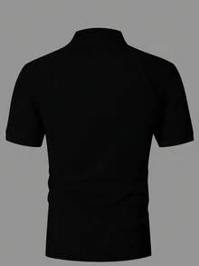 Calvornis 男士條紋短袖休閒/通勤 Polo 衫，適合夏季、正式場合、儀式 - 黑色 - 查看 2