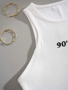INAWLY Letter Graphic Ribbed Knit Tank Top - White - View 4
