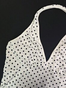 IslaSuriya 法式甜美波點荷葉邊掛脖背心上衣，約會穿搭 - 白色 - 查看 6