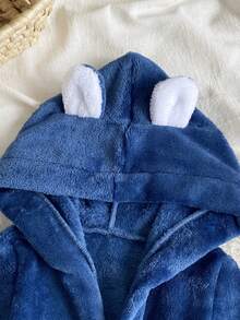 Newborn Baby Flannel Tie-Up Hooded Loungewear Robe - Blue - View 4