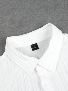 Manfinity Homme Men Solid Button Up Shirt & Drawstring Waist Pants Without Tee, Cozy Outfits - White - View 7