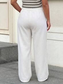 Dripcurv Pantalones diarios de unicolor simple para mujer de talla grande - Blanco - Ver 2