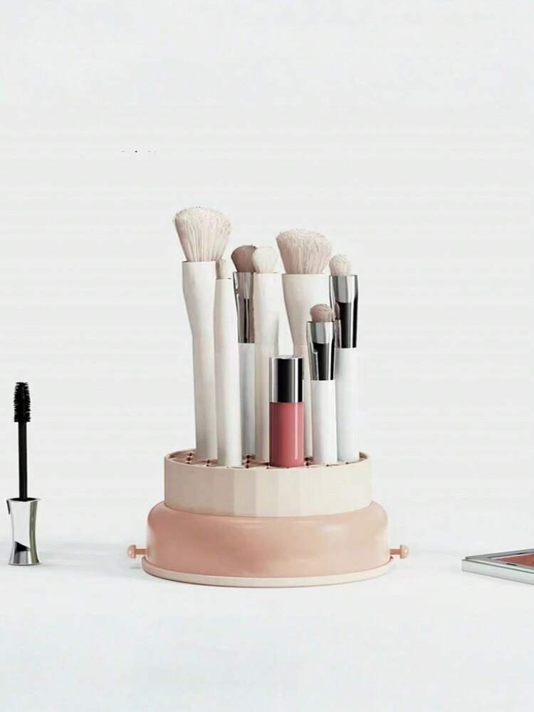 1Piece Makeup Brush Holder Organizer Silicone Cleaning Bowl Sponge Puff Drying Stand All In One Tool For Cosmetic Brush Washer Rack Desktop Storage Home Salon Use Portable Durable High Quality Trending Now - Apricot - View 5