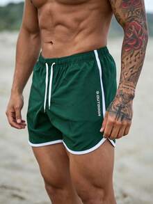 Ironwick Men's Contrast Trim Sports Shorts, Gym, Holiday - Green - View 3