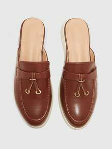 CUCCOO BIZCHIC Women's Fashion Brown Suede Classic Simple Tassel Metal Buckle Mules Love Slippers For Commuting, Dating, Parties, Holidays, Spring Shoes - Brown - View 2