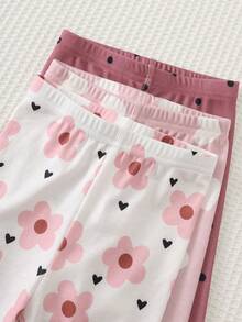 Cozy Pixies Baby Girl 6pcs Set: Plant & Floral Pattern Knit Soft Round Neck Long Sleeve Ruffle Pullover Top & Elastic Waist Long Pants - Pink - View 6