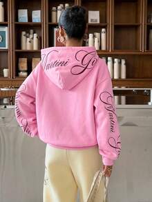 Muchica Women's Pink Hooded Embroidered Long Sleeve Sweatshirt - Pink - View 2