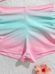 SHEIN Set Baju Renang Anak Perempuan Warna Biru Manis Lucu Polos, Atasan Kamisol dan Bawahan Renang Model Hipster - Berwarna merah muda - View 3