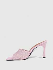 CUCCOO SZL Sexy Pink Square Toe Stiletto High Heels Women's Outer Wear Sandals Mesh Embroidery Open-Toe Summer - Pink - View 4