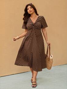 SHEIN CURVE+ Curve 尺码 US22 音乐节、海滨度假、波西米亚风休闲优雅度假 V 领收腰 A 字连衣裙，女士优雅中长连衣裙，飘逸连衣裙 - 彩色 - 查看 8